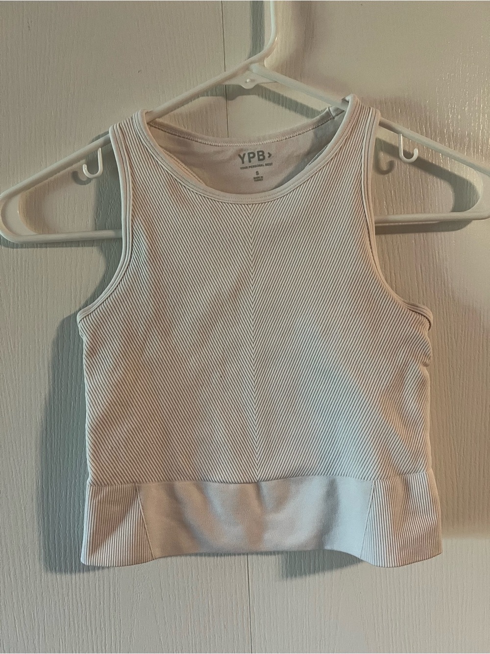 Abercrombie & Fitch White Ribbed Cropped Sports Bra Tank